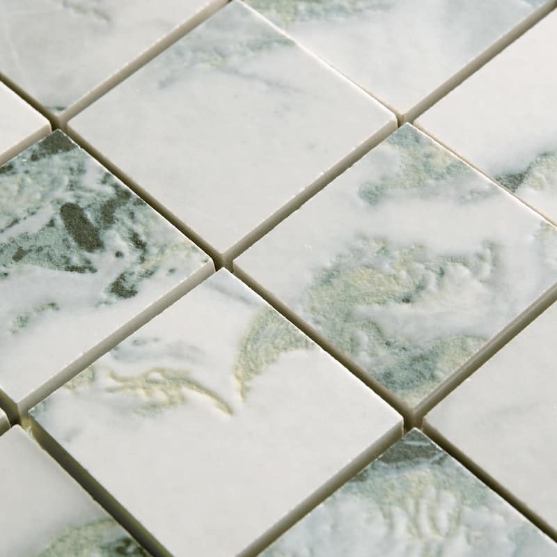 Merola Tile Touche 2" Square Jade 11-3/4" x 11-3/4" Porcelain Mosaic Floor and Wall Tile - (1 Tile)