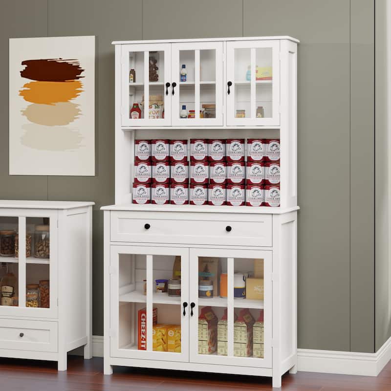 71" Freestanding Pantry Storage Sidebaord with Microwave Oven Countertop and 3 Adjustable Shelves