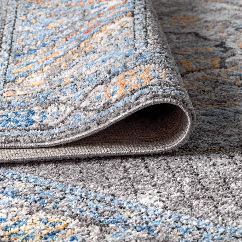 Izmit Geometric Vintage Medallion Gray/Mustard/Turquoise Area Rug