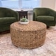 preview thumbnail 2 of 13, Hand-Woven Natural Abaca Wood Round Coffee Table Ottoman by East at Main Small