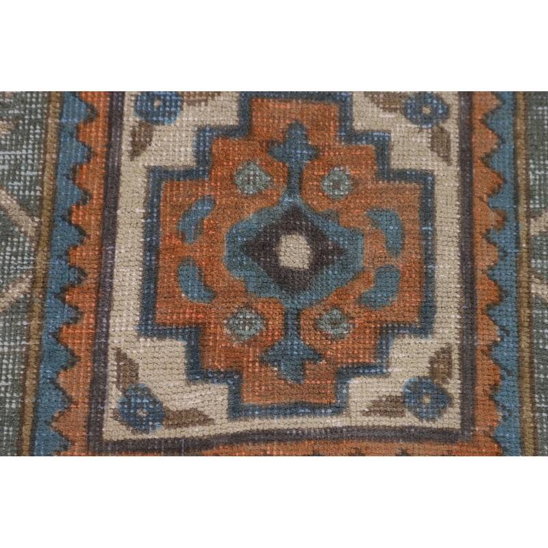 Brown Geometric Tabriz Vintage Rug Handmade Wool Carpet - 6'3"x 9'6"