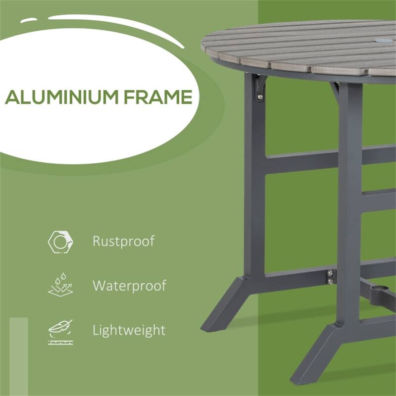 Dark Grey HDPE Aluminum 4 Seater Outdoor Coffee Table with Umbrella Hole - Dia. 35" x 29.1" H