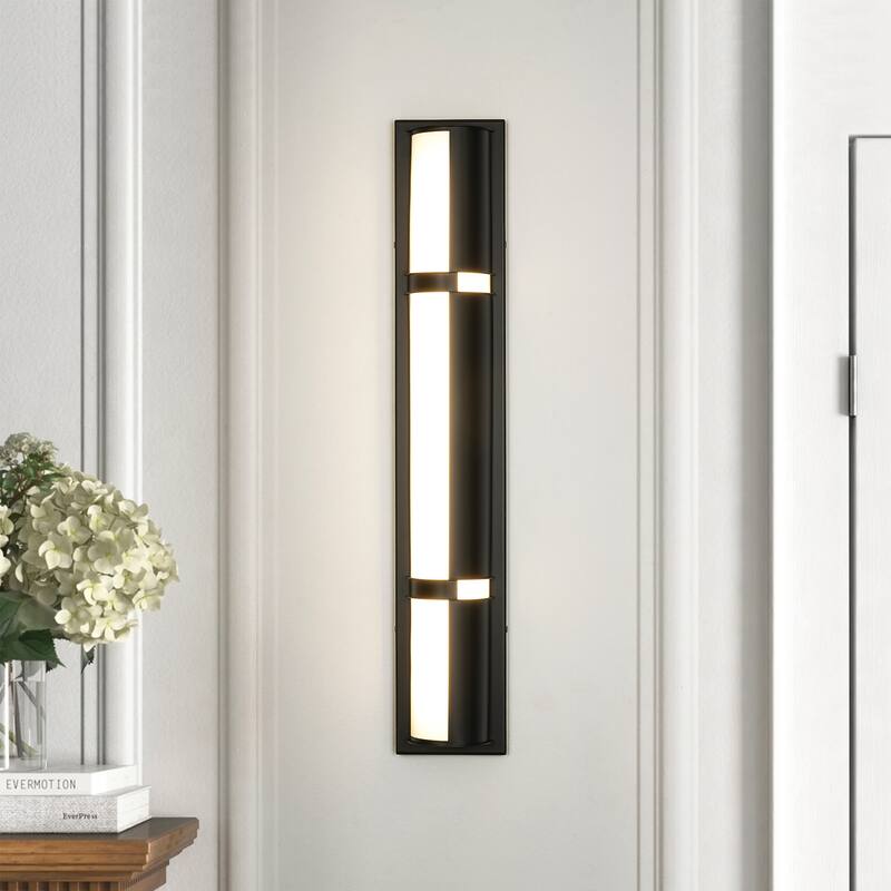 26" Modern Black/Gold LED Wall Sconce - 11W 3000K Warm Light, Linear Fixture for Bedroom & Hallway - Black - 1 Light