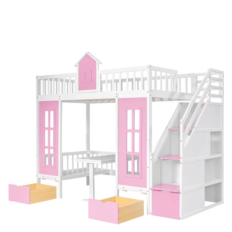 Twin-Over-Twin Bunk Bed with Desk and Drawers
