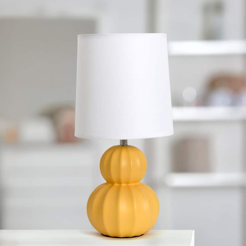 Double Gourd Ceramic Table Lamp with Fabric Shade - 6 x 6 x 13 in. (L x W x H)
