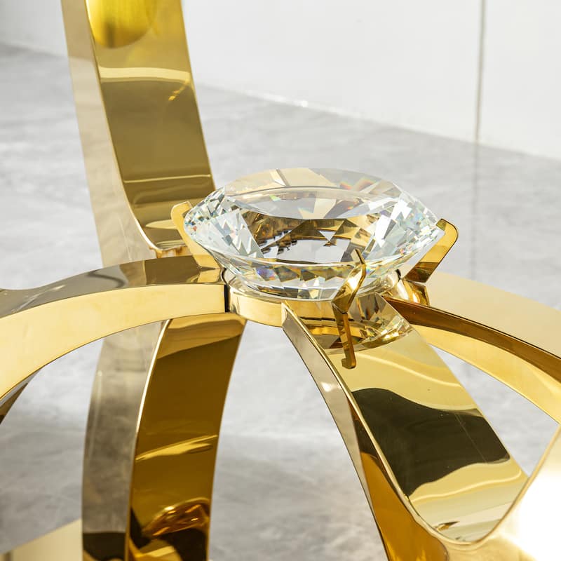 68.9 Inch Luxury Glass Dining Table for 6, Clear Tempered Glass Top with Gold Curved Base, Modern Design