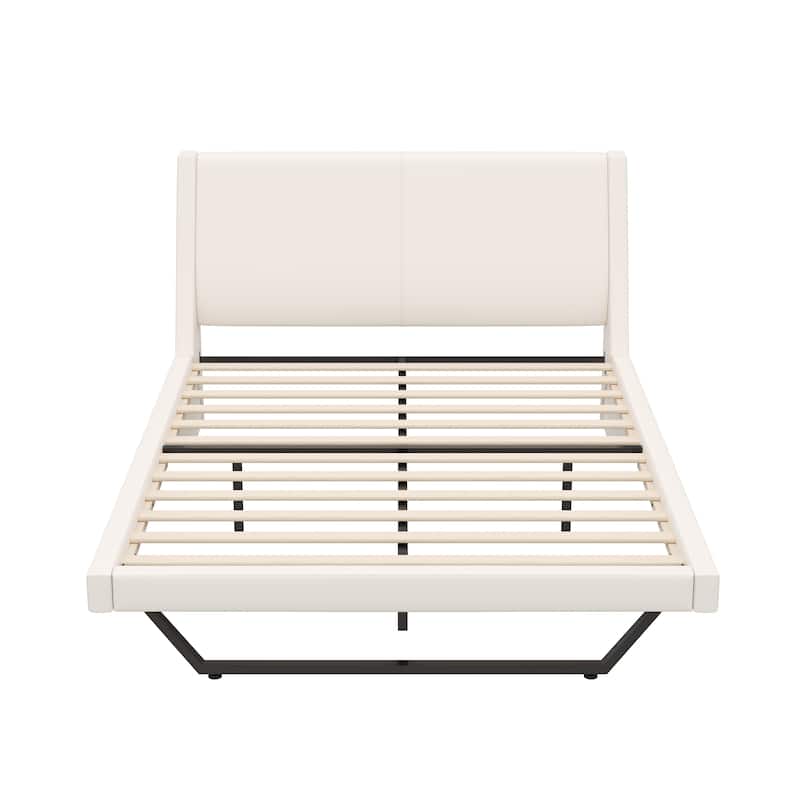 Christopher Knight Home - Persephone PU Leather Bed Frame with Wave-Like Curve Design and Trapezoidal-Shaped Leg