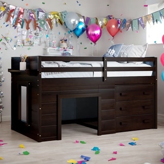 Twin Size Loft Bed with Cabinet and Shelf, Maximized space, Espresso
