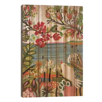 Birds In The Garden II Print On Wood by Karen Fields - Multi-Color