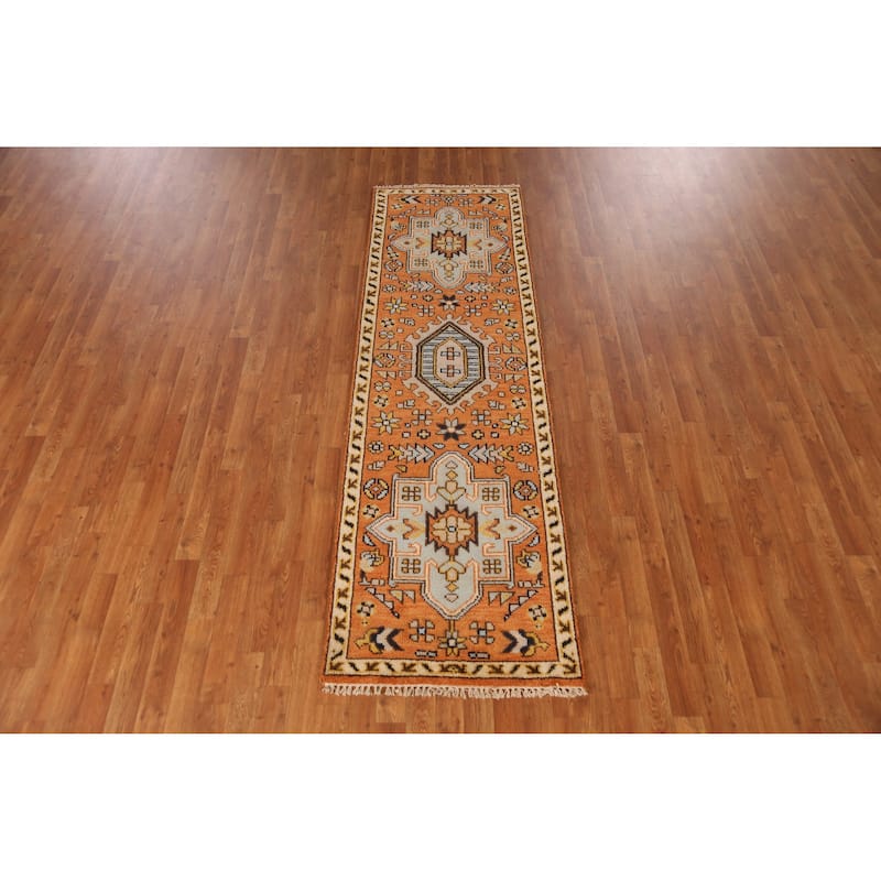 Orange Heriz Serapi Indian Runner Rug Hand-Knotted Wool Carpet - 2'6" x 8'0"