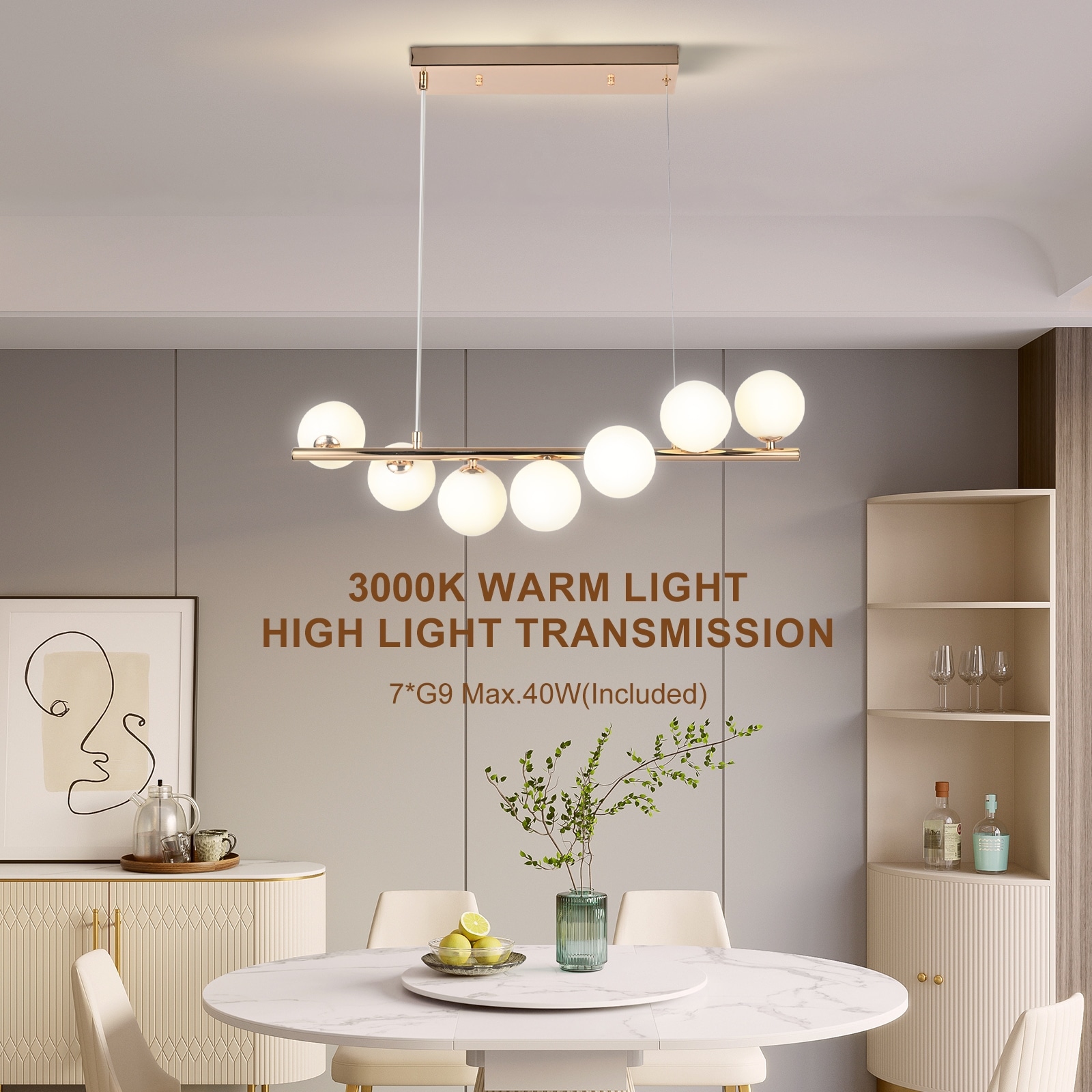 Gold Hanging Pendant Light with Milky Glass Ball Lampshade for Dining Room G9 bulbs Included On Sale Bed Bath Beyond 41579011