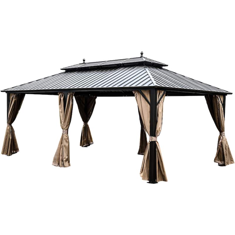 Outdoor Aluminum Hardtop Gazebo With Nettings And Curtains