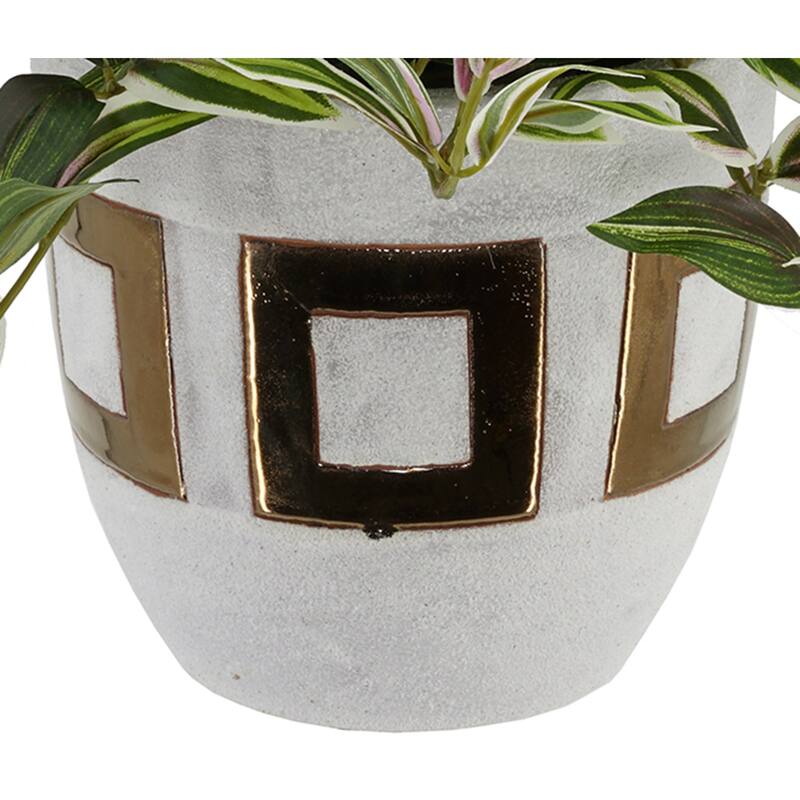Faux Wandering Jew Plant in Gold/ White Ceramic Vase - 16"