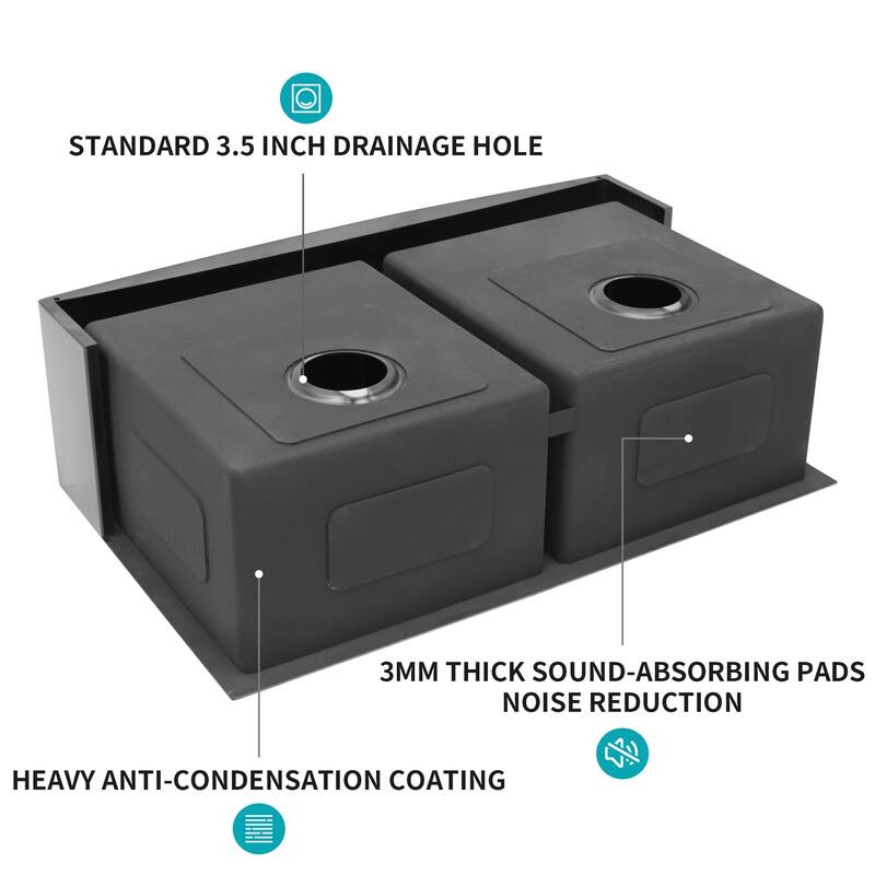 Farmhouse 16 Gauge Double Bowl Stainless Steel Kitchen Sink in Gunmetal Black