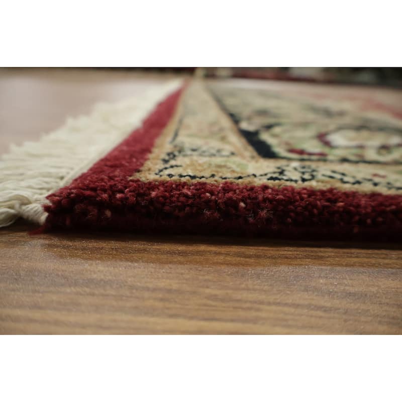 Hand Knotted Oriental 100% Wool Carpet Traditional All-Over Red Agra Area Rug - 9' 2'' X 6' 1''