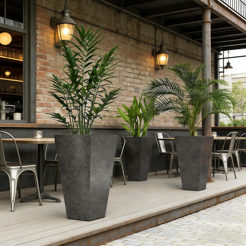 Tall Planters Set of 3, Taper Planters with Drainage Holes for Outdoor Plants