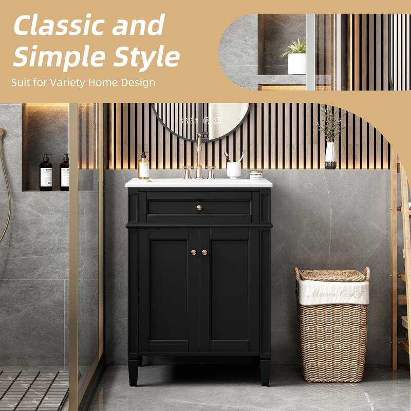 24" Bathroom Vanity with 2 Doors and Tip-Out Drawer - Bathroom Storage Cabinet with Sink