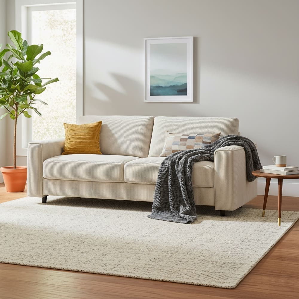 Modern Contemporary Upholstered Corduroy Plush Tufted Sofa