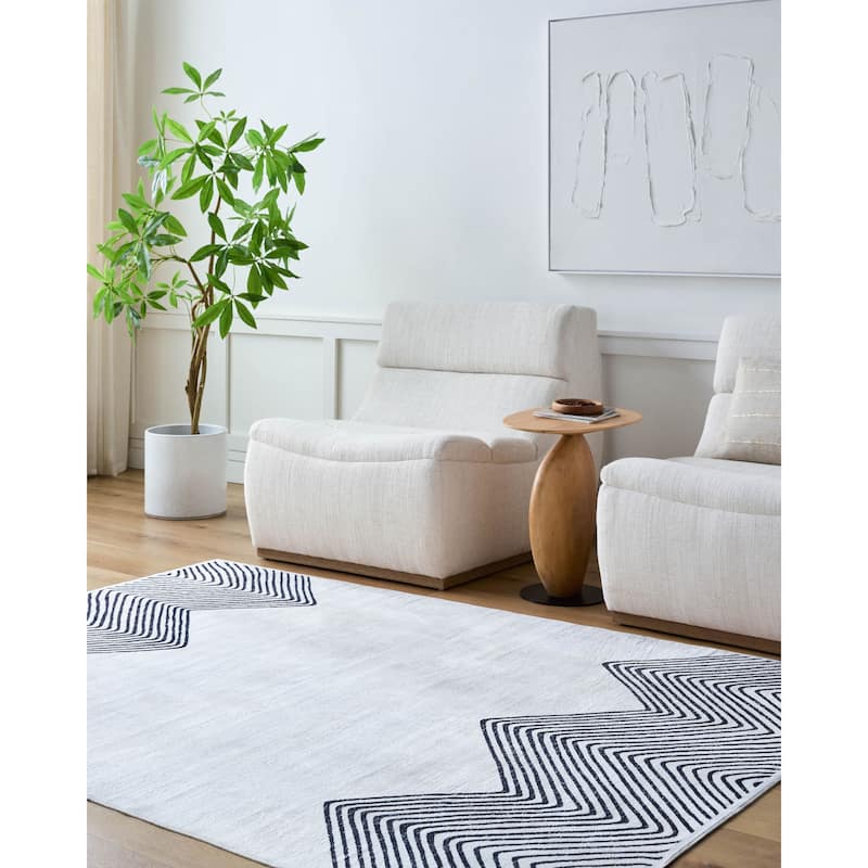 Livabliss Scandinavian Lavable Geometric Washable Area Rug - 2'6" x 8' - White/ Black