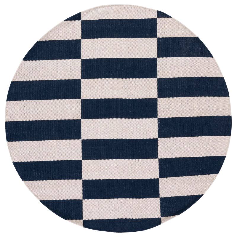 SAFAVIEH Handmade Montauk Heiddis Geometric Cotton Rug - 6' Round - Navy/Ivory