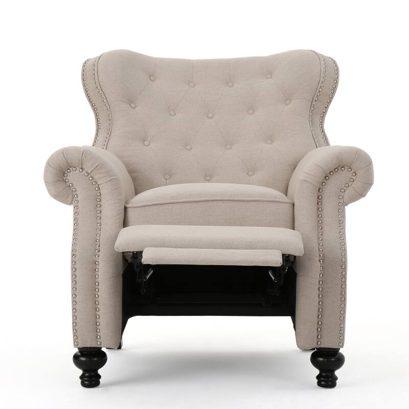 Tufted Recliner Chair - Diamond Stitch Backrest, Nailhead Trim and Rolled Arms 