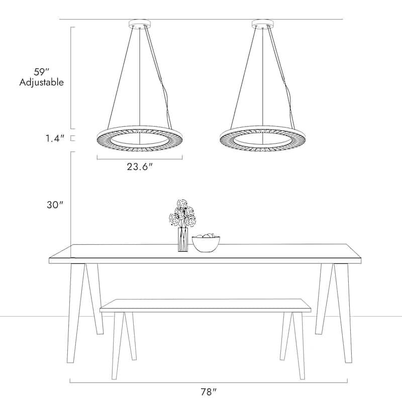 Modern 1-Light LED Gold Crystal Chandelier for Dining Room - Dia. 23.6" x H 1.4"
