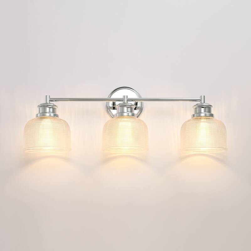 3-Light Modern Linear Bowl Grid Glass Bathroom Vanity Light - 23.8 in. W x 8.4 in. H x 6.1 in. D