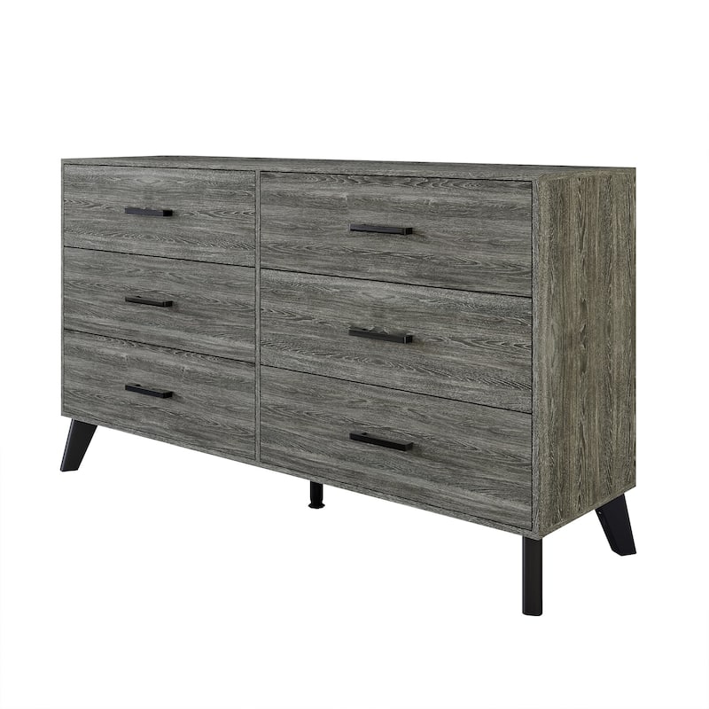 CraftPorch Corduroy 4-pieces Mid-Century Modern Grey Bed with Dark Grey Furniture Bedroom Set