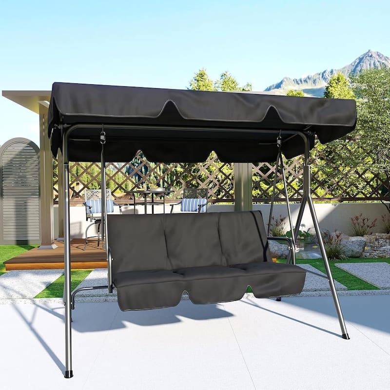 3-person outdoor swing chair swing with textilene seat - Black-Teslin