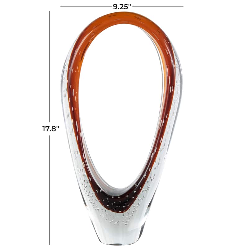 Dark Blue or Copper Glass Cutout Oval Ombre Abstract Sculpture with Bubble Texturing and Clear Accents