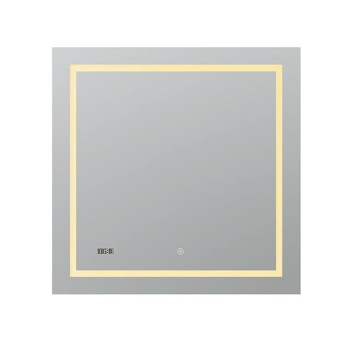 AQUADOM Daytona 30" Led Lighted Mirror for Bathroom Defogger, Digital Clock - 30"x30"x1"