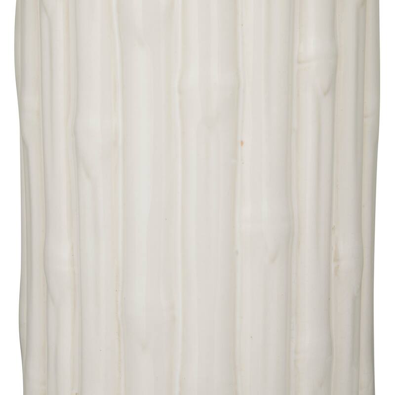 White Ceramic Fluted Base Table Lamp with Drum Shade