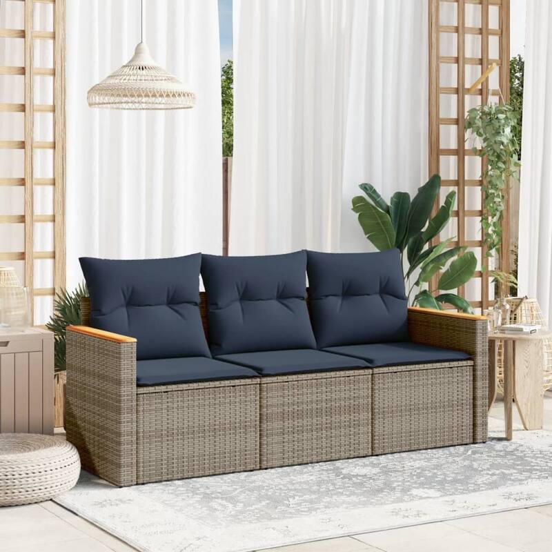 vidaXL Patio Sofa Set with Cushions Outdoor Conversation Furniture Poly Rattan - 21.7x 24.4x 27.2 - Grey-Without table
