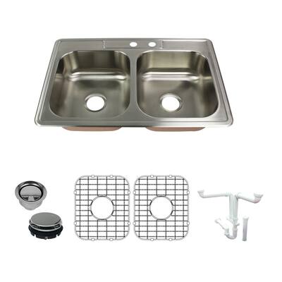 Transolid K-CTDE33228-MR2 Classic 33" Drop In Double Basin Stainless - Brushed Stainless Steel