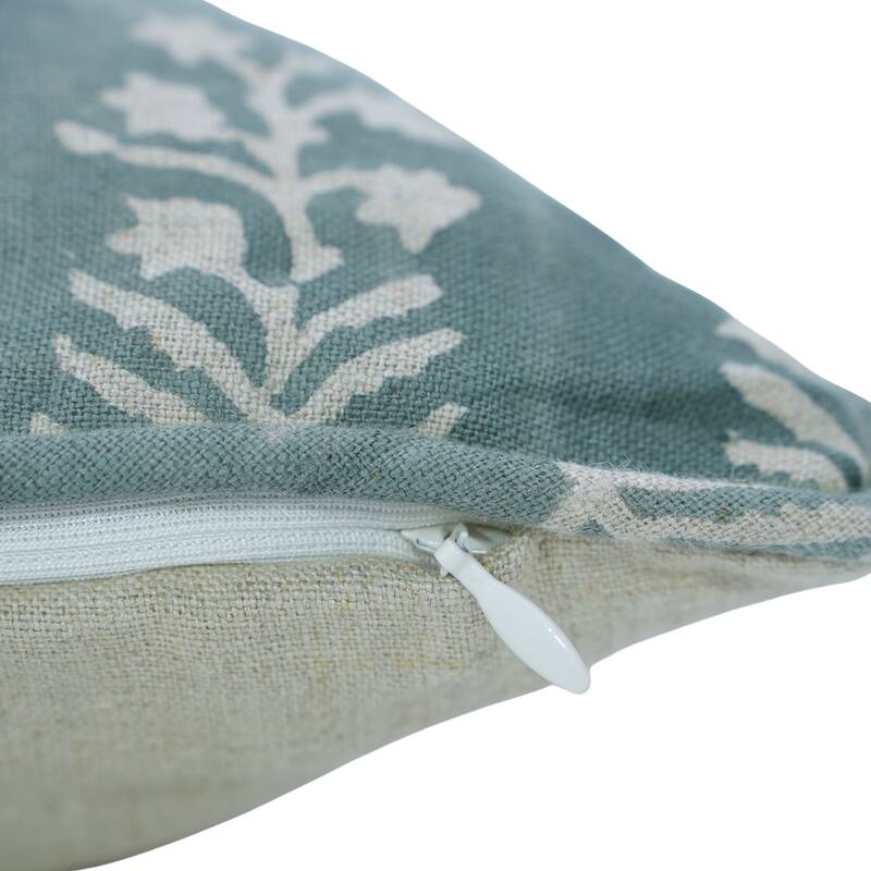Fabdivine Handmade Floral Block Print Soft Pure Linen Fabric Pipine Pillow Cover Decorative Cushion Case