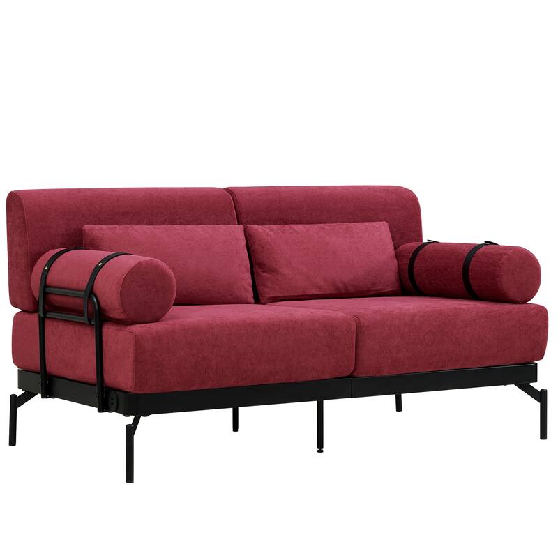 59" Chenille Modern Loveseat Sofa with USB Charging Ports, Cylindrical Armrests, and 440lb Capacity