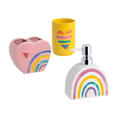 Rainbow Hearts 3pc Set Lotion Pump/Toothbrush Holder/Tumbler - 3pc bath accessory set
