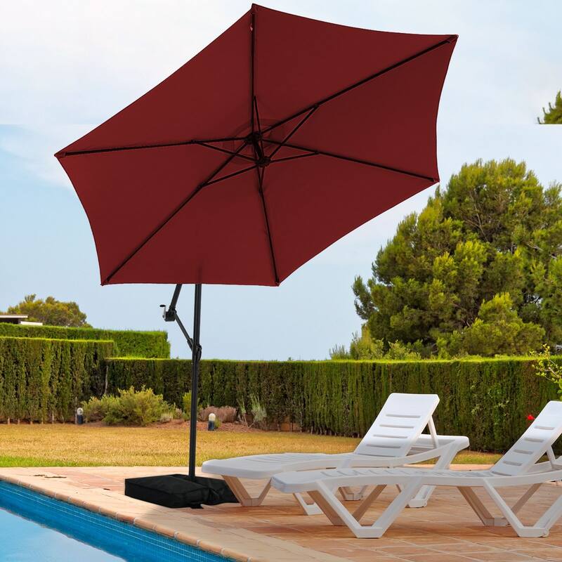 Autlaycil 10ft Offset Hanging Market Patio Umbrella with Base