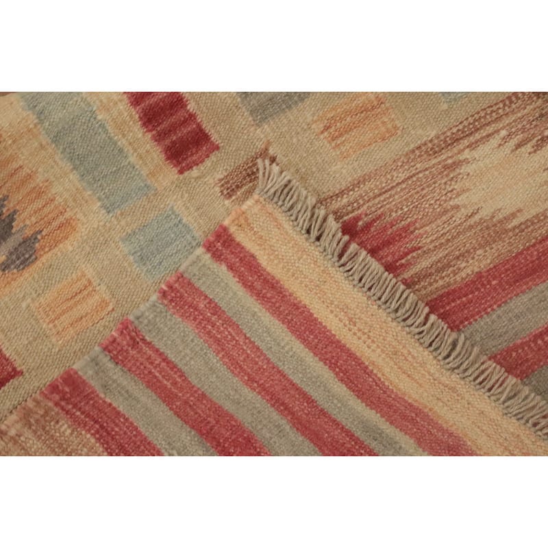 Hand Woven Oriental 100% Wool Carpet Southwestern Tribal Multi-Colored Kilim Runner Rug - 9' 9'' X 2' 9''