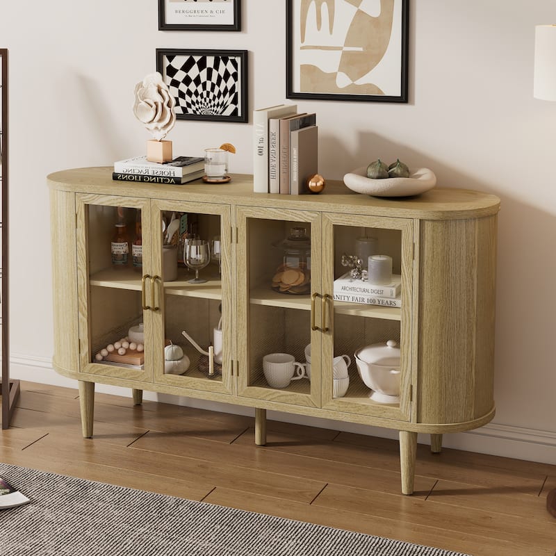 Buffet Cabinet with Glass Doors and Adjustable Shelves