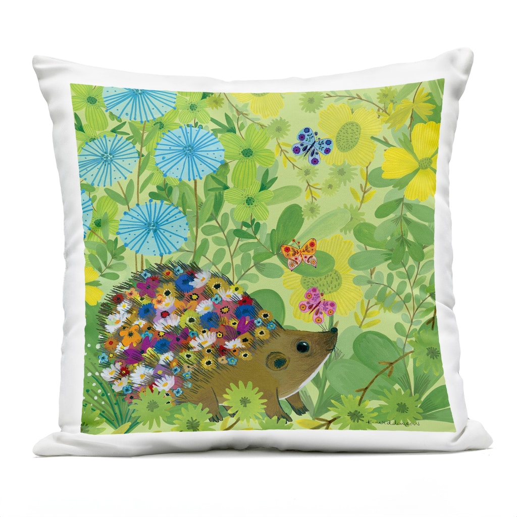 Stupell Happy Hedgehog & Flowers Printed Outdoor Throw Pillow Design by Kay Widdowson