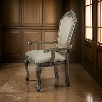 Loki 29 Inch Dining Armchair Set of 2, Antique White, Crown Top, Cushioned