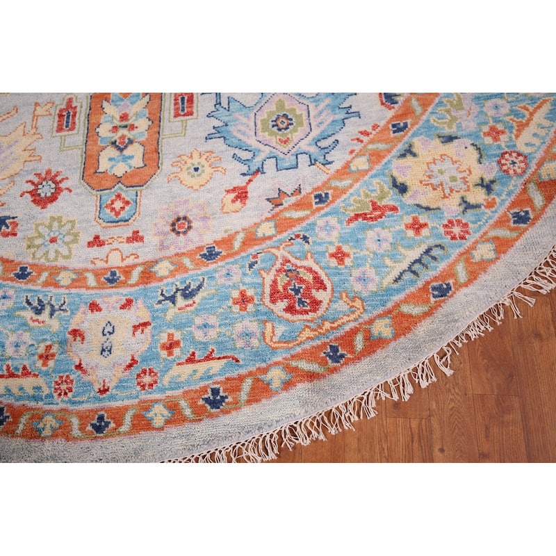 Oushak Indian Round Rug Hand-Knotted Wool Carpet - 8'10"x 9'1"