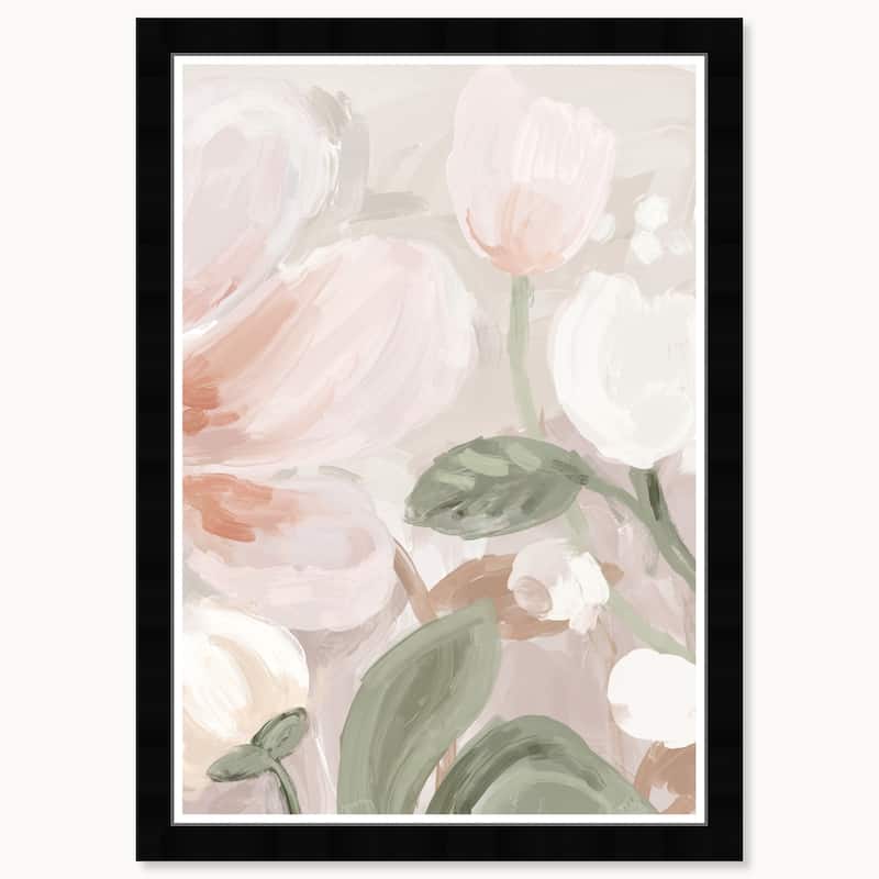 Wynwood Studio Soft Petals Framed Boho Floral 1 Piece Canvas Wall Art - 15 x 21 - Black