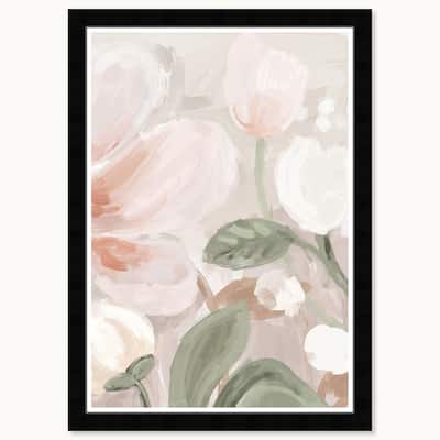 Wynwood Studio Soft Petals Framed Boho Floral 1 Piece Canvas Wall Art