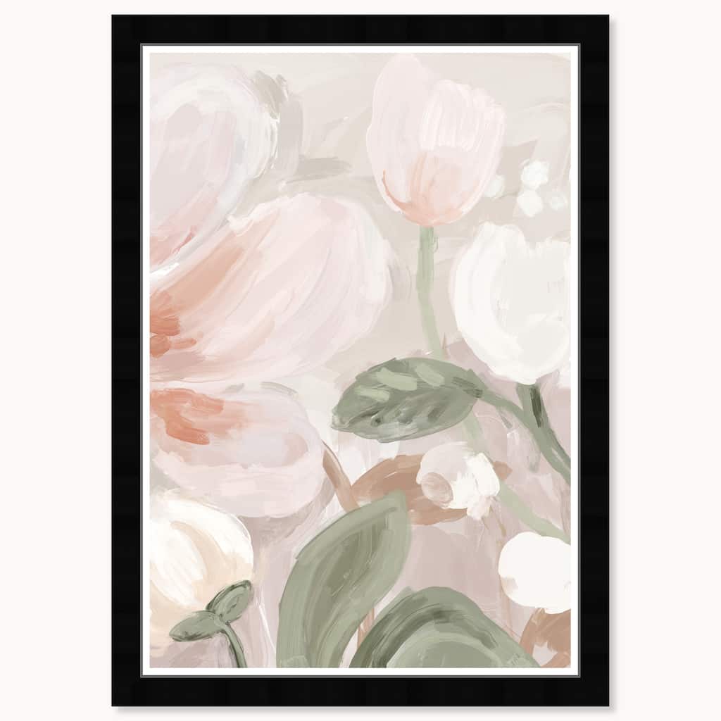 Wynwood Studio Soft Petals Framed Boho Floral 1 Piece Canvas Wall Art