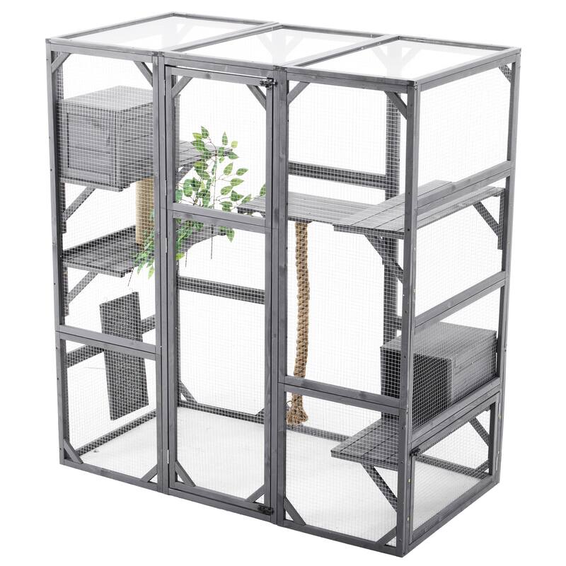 Roomfitters Outdoor Cat House Catio Enclosure Double Door Balcony Playpen with Platforms and Condos for 1-3 Cats
