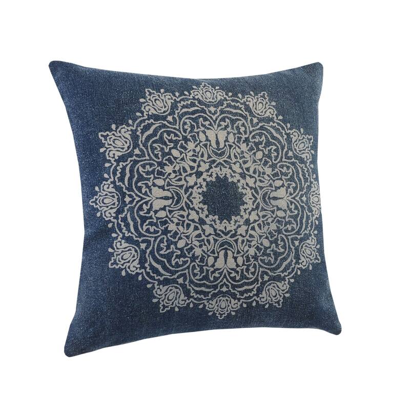 20" Navy Blue and Cream Medallion Square Throw Pillow