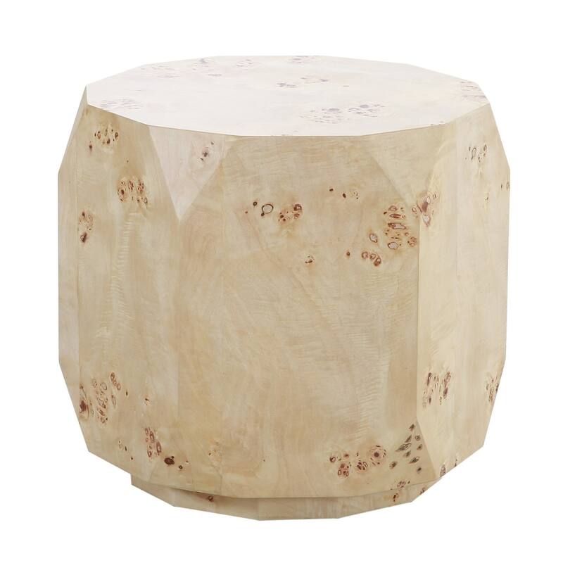 Cid Hy 22 Inch Side End Table, Burl Wood Veneer Drum, Natural Brown