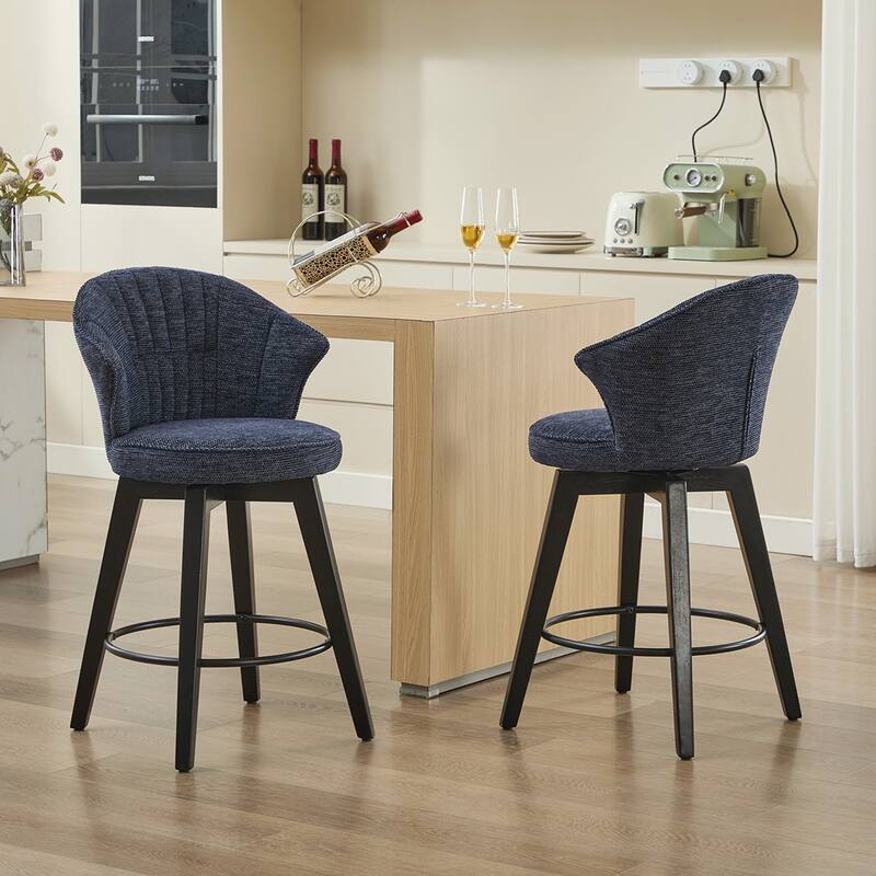 2PCS Wing Back Counter Height Adjustable Bar Stools - Blue